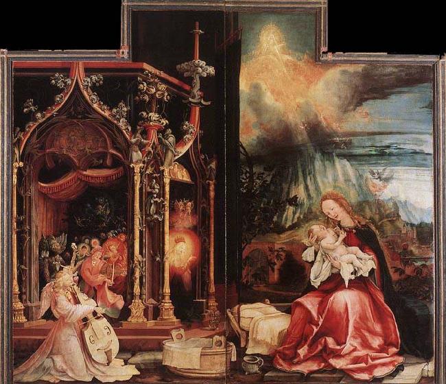 Matthias  Grunewald Concert of Angels and Nativity Norge oil painting art
